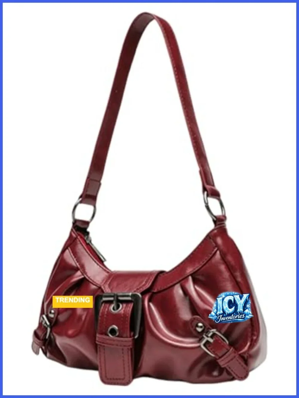 Y2K Vintage Buckle Small Hobo Shoulder Bag Faux Leather Adjustable Strap